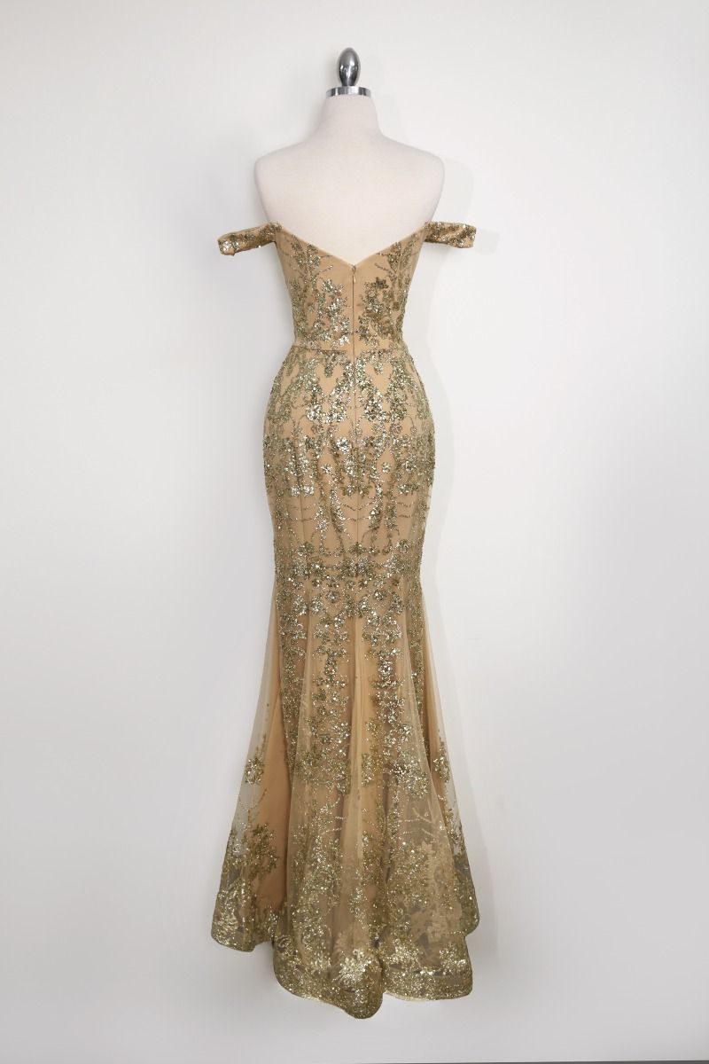 Vestido Entallado, Escote con Hombros Descubiertos de Encaje con Lentejuelas (Varios Colores)