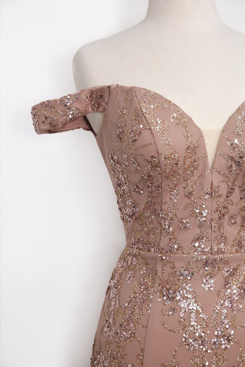 Vestido Entallado, Escote con Hombros Descubiertos de Encaje con Lentejuelas (Varios Colores)