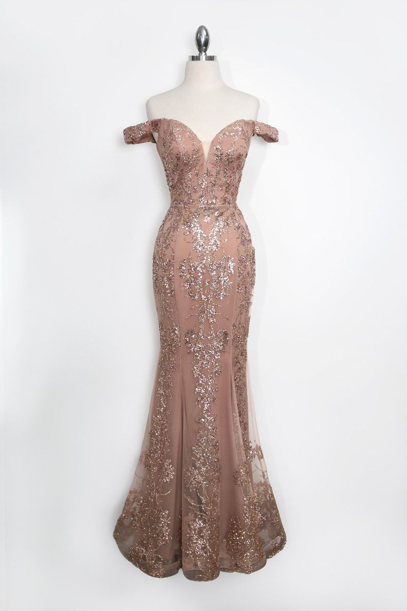 Vestido Entallado, Escote con Hombros Descubiertos de Encaje con Lentejuelas (Varios Colores)