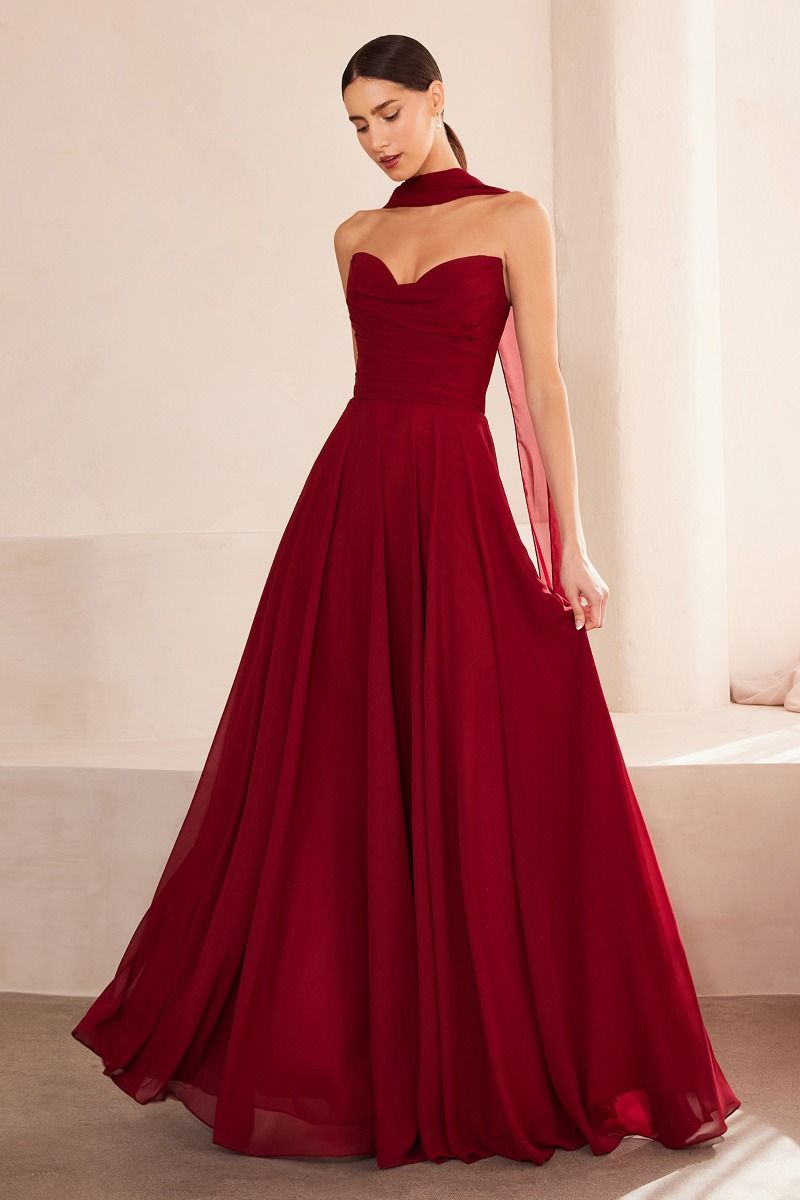 Vestido Dama de Honor Línea A Escote Corazón con Pashmina.(Varios Colores)