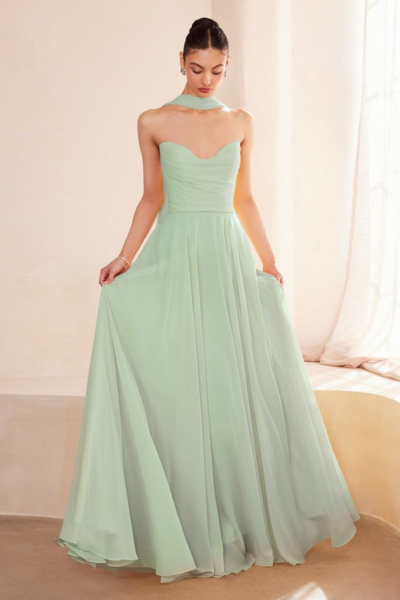 Vestido Dama de Honor Línea A Escote Corazón con Pashmina.(Varios Colores)