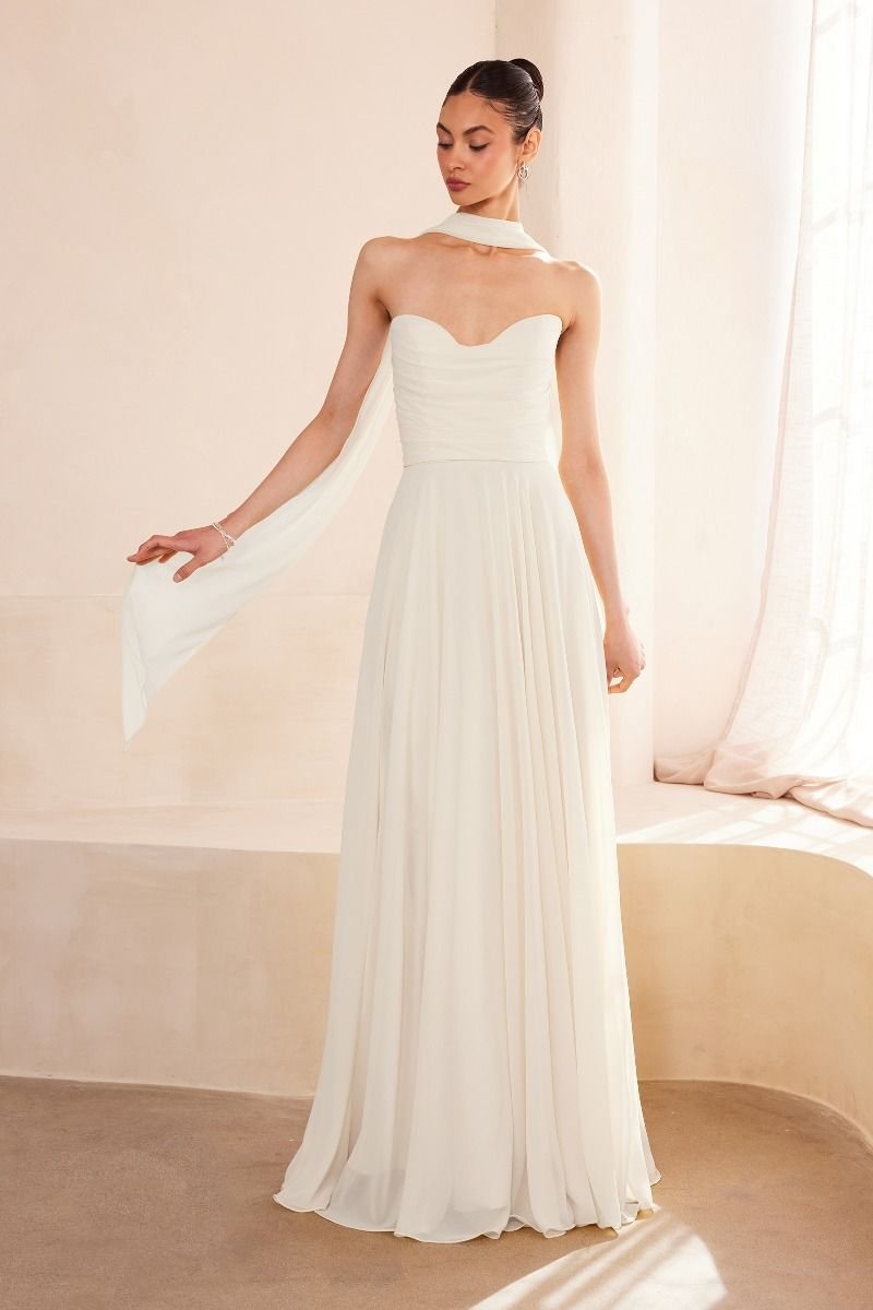 Vestido de Novia Línea A Escote Corazón con Pashmina Color OFF WHITE