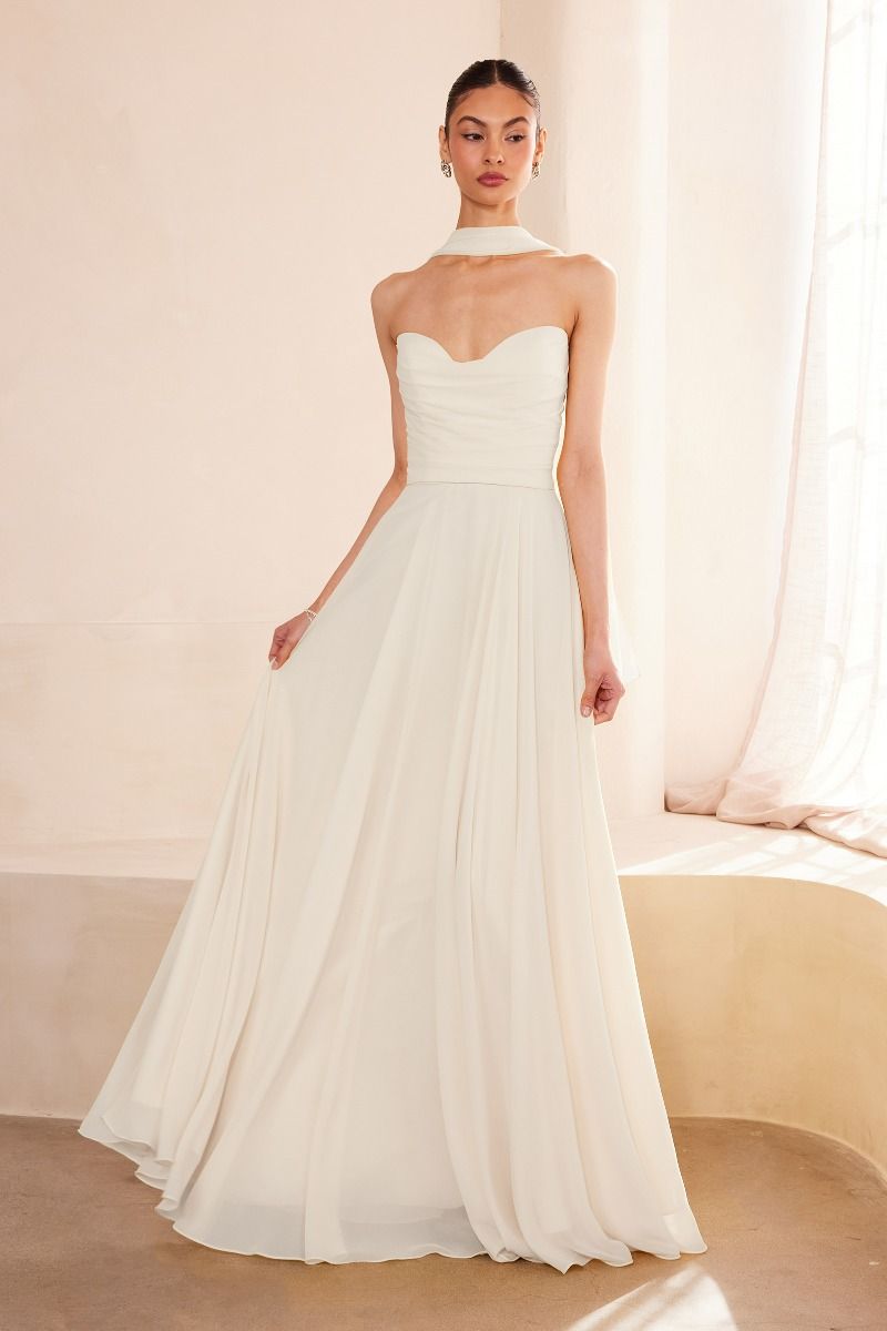 Vestido de Novia Línea A Escote Corazón con Pashmina Color OFF WHITE