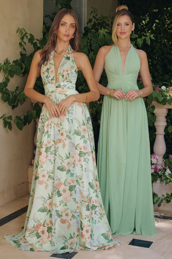 Vestido línea A Halter con diseño Fruncido en la Cintura (Varios Colores)