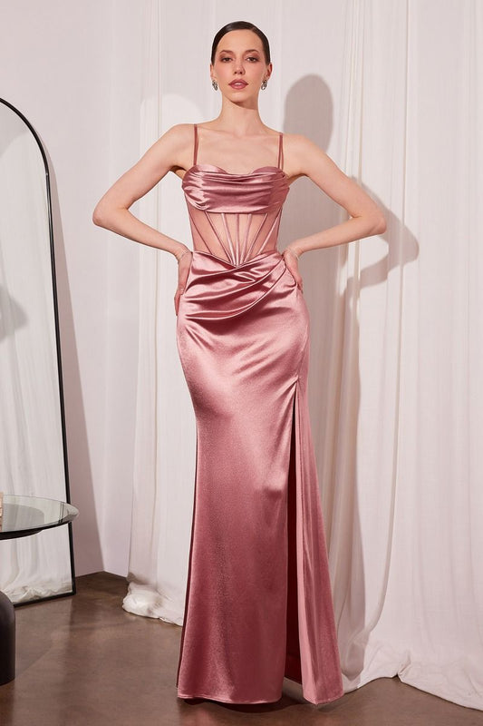 Vestido Recto con Abertura en la Pierna Corsé Semitransparente con Tirantes (Varios Colores)