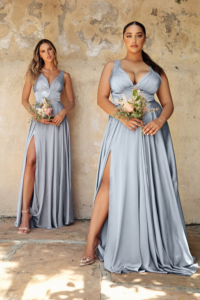 Vestido de dama de honor corte A con tela satinada color azul cielo – Boutique Regna