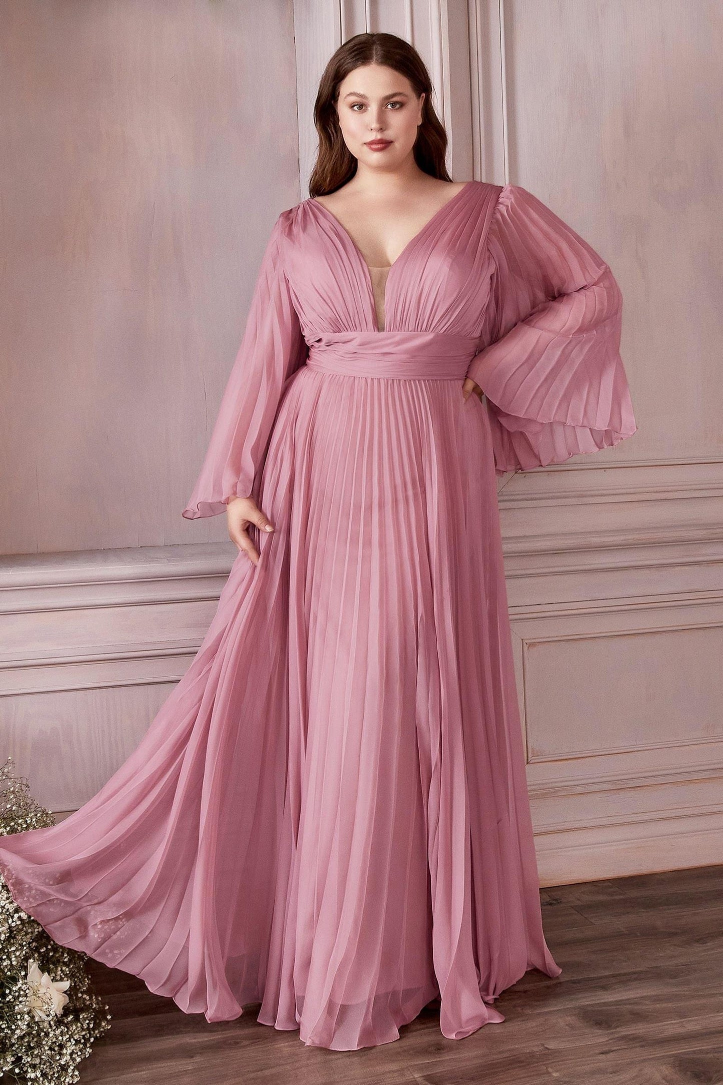 Vestido de Chidón de Manga Larga Color Blassom Pink (Curvy)