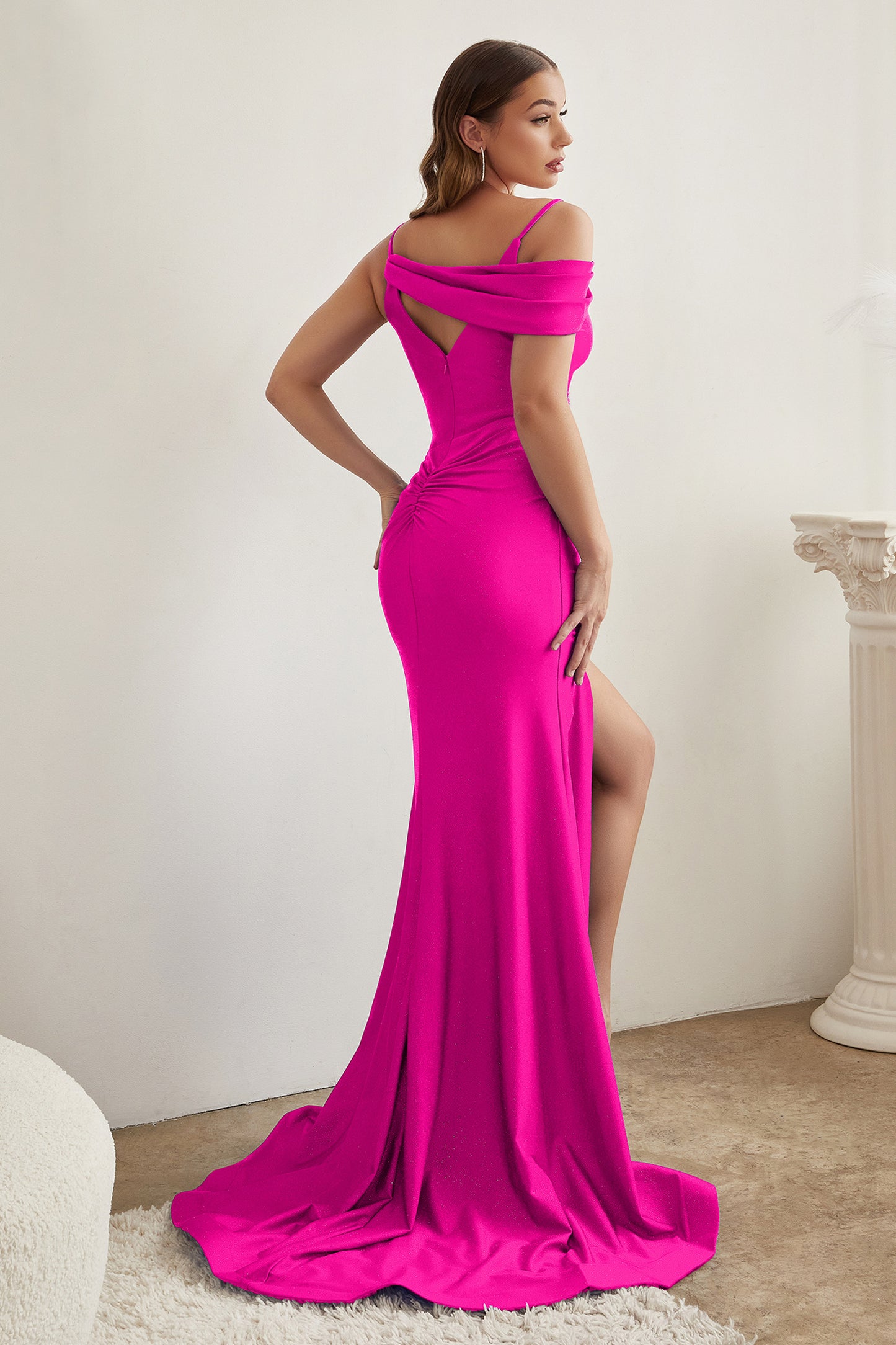 Vestido Ajustado de Satén Stretch Asimétrico del hombro (Tres Colores)