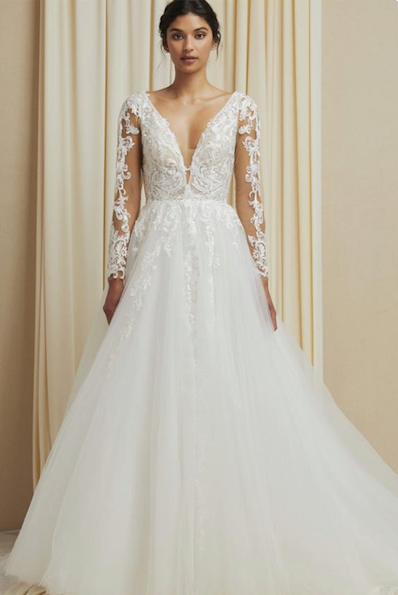 Vestido de Novia en A con mangas de encaje