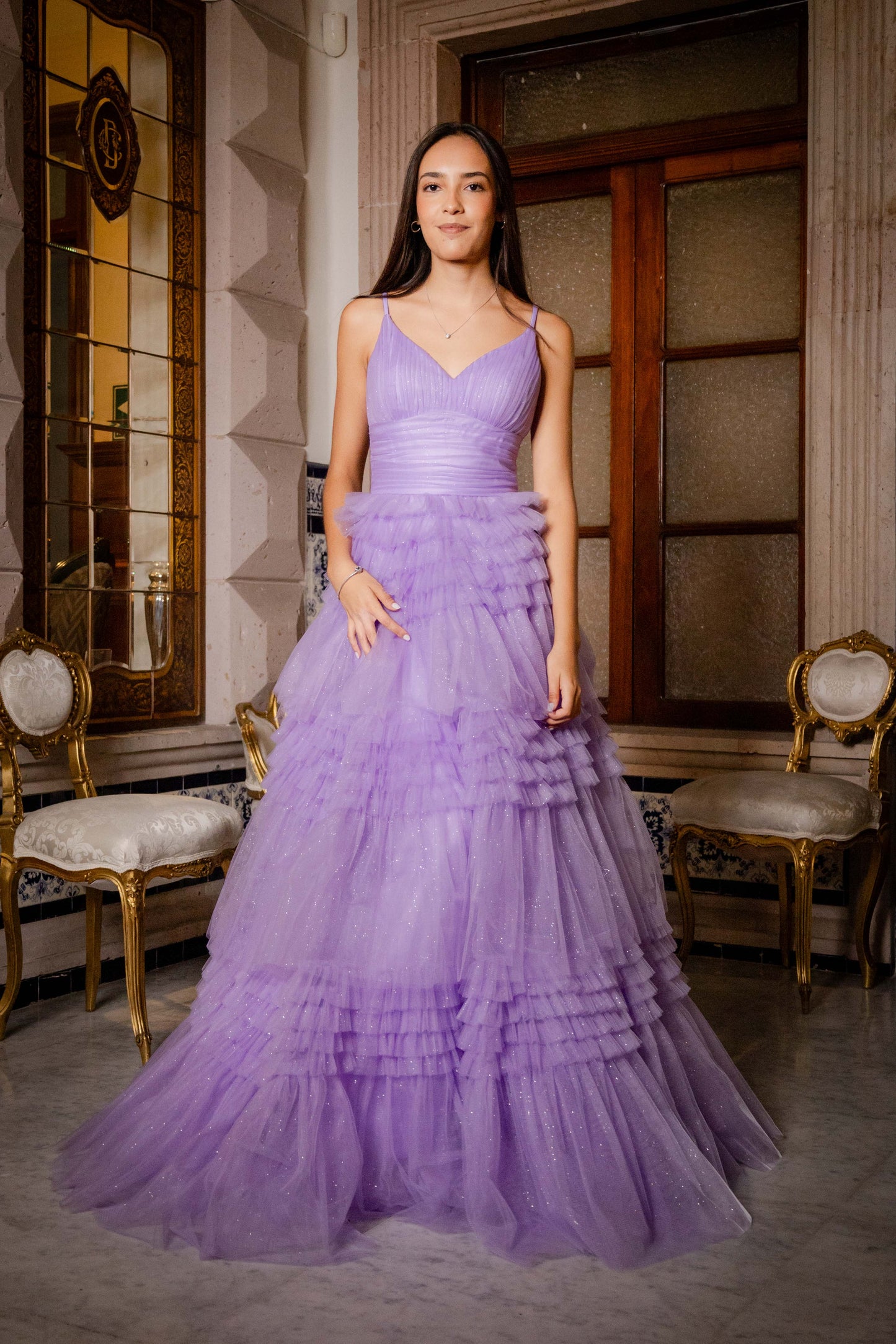 Vestido de Tul con pliegues.