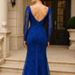 Vestido Corte Sirena con Escote Profundo en V, Manga Larga y Aplicaciones en Lentejuelas (Varios Colores)