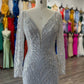 Vestido Corte Sirena con Escote Profundo en V, Manga Larga y Aplicaciones en Lentejuelas (Varios Colores)