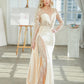 Vestido Ajustado con Mangas Largas, Cintura Lateral Fruncida con Cauda y Abertura Lateral (Varios Colores)