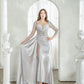 Vestido Ajustado con Mangas Largas, Cintura Lateral Fruncida con Cauda y Abertura Lateral (Varios Colores)