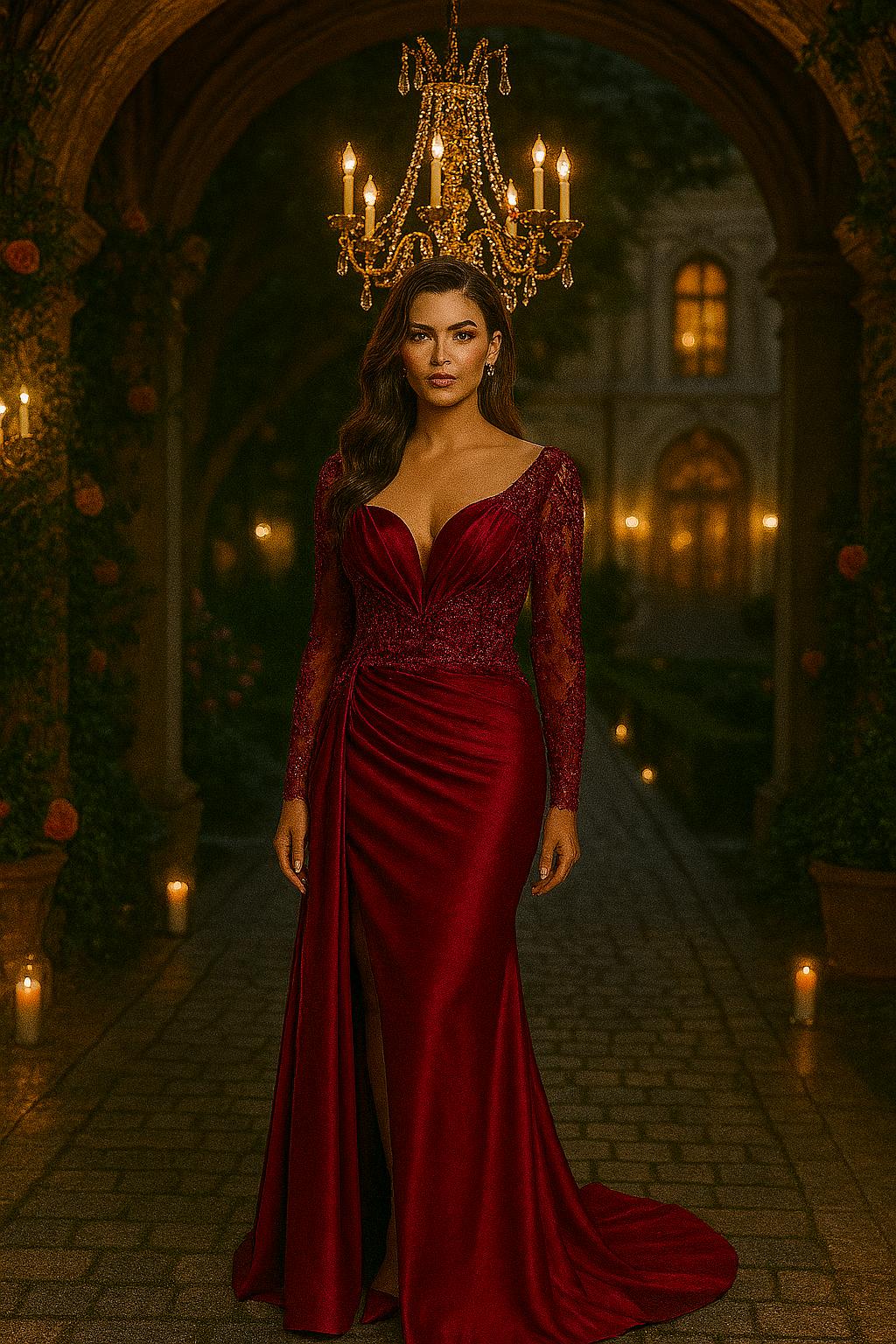 Vestido Ajustado con Mangas Largas, Cintura Lateral Fruncida con Cauda y Abertura Lateral (Varios Colores)