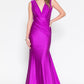 Vestido Cote Sirena, Sin Mangas, Cuello V, Con Detalles Drapeados, Colores Eggplant y Magenta