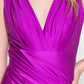 Vestido Cote Sirena, Sin Mangas, Cuello V, Con Detalles Drapeados, Colores Eggplant y Magenta
