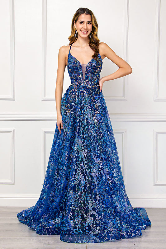 Vestido Corte en A Bordado con Tirantes y Escote de Corazón, Colores Navy y Lilac
