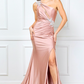 Vestido a un Hombro con Adornos y Escote transparente con Abertura en la Pierna (Varios Colores)