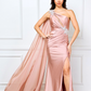 Vestido a un Hombro con Adornos y Escote transparente con Abertura en la Pierna (Varios Colores)