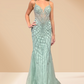 Vestido Corte Sirena, Escote de Corazón y Tirantes, oon Aplicaciones de Cuentas y Cristales (Varios Colores)