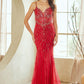 Vestido Corte Sirena, Escote de Corazón y Tirantes, oon Aplicaciones de Cuentas y Cristales (Varios Colores)