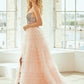 Vestido en línea A de tul en capas con Abertura y Adornos de pedreria en el Busto Color Ligth Pink