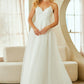 Vestido de Novia  en Línea A de Tul con Forro y detalles de Encaje  brilloso Color White