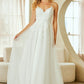 Vestido de Novia  en Línea A de Tul con Forro y detalles de Encaje  brilloso Color White