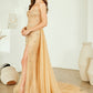 Vestido Corte Sirena y Cauda Larga de Tul Desmontable Color Champagne