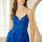 Vestido en Línea A de Tul con Forro y con Abertura a aun costado y detalles de Encaje  brilloso (Varios Colores)