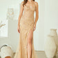 Vestido Corte Sirena y Cauda Larga de Tul Desmontable Color Champagne