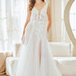 Vestido de Novia en Corte A, Tirantes Anchos, Escote en V Profundo y Espalda Descubierta, Color White