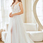 Vestido de Novia en Corte A, Tirantes Anchos, Escote en V Profundo y Espalda Descubierta, Color White