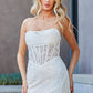Vestido de Novia Ajustado de Encaje, con Escote Recto y Detalle en Drapeado, con Corsé y Abertura en la Pierna, Color White