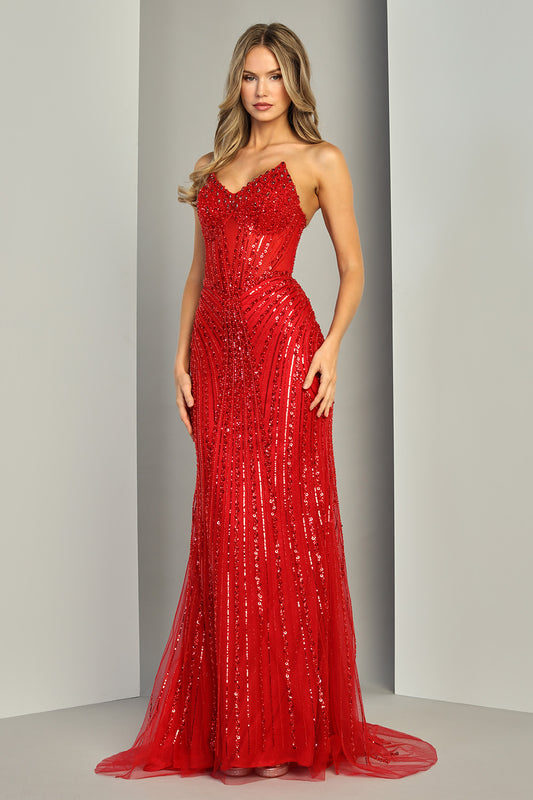 Vestido Corte Sirena con Escote de Corazón y Aplicaciones con Brillos, Varios Colores