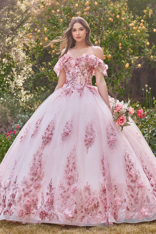 Vestido de Fiesta de Tul con Bordados en Flores y Mangas al Hombro (Varios Colores)