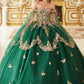 Vestido de Fiesta de Tul Brillante en Capas, con Intrincados Apliques de Encaje Floral, Color Emerald
