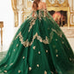 Vestido de Fiesta de Tul Brillante en Capas, con Intrincados Apliques de Encaje Floral, Color Emerald