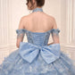 Vestido de Fiesta con Opción de Vestido Corto, de Mangas con Pedrería y Falda con Olanes, Color Lt Blue y Pink