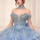 Vestido de Fiesta con Opción de Vestido Corto, de Mangas con Pedrería y Falda con Olanes, Color Lt Blue y Pink
