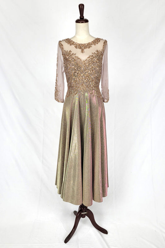 Vestido Corte Midi, Falda de Purpurina con Brillo Bicolor y Corpiño Bordado con Lentejuela (Varios Colores)