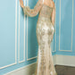 Vestido Corte Sirena con Mangas largas Abombadas en color Champagne.