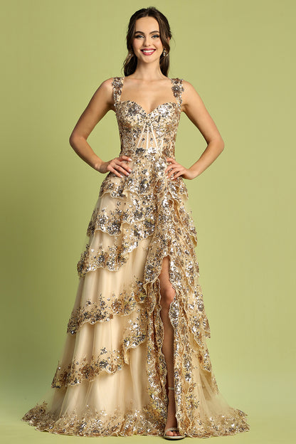 Vestido con Abertura y Encaje en Capas. (Vario Colores)