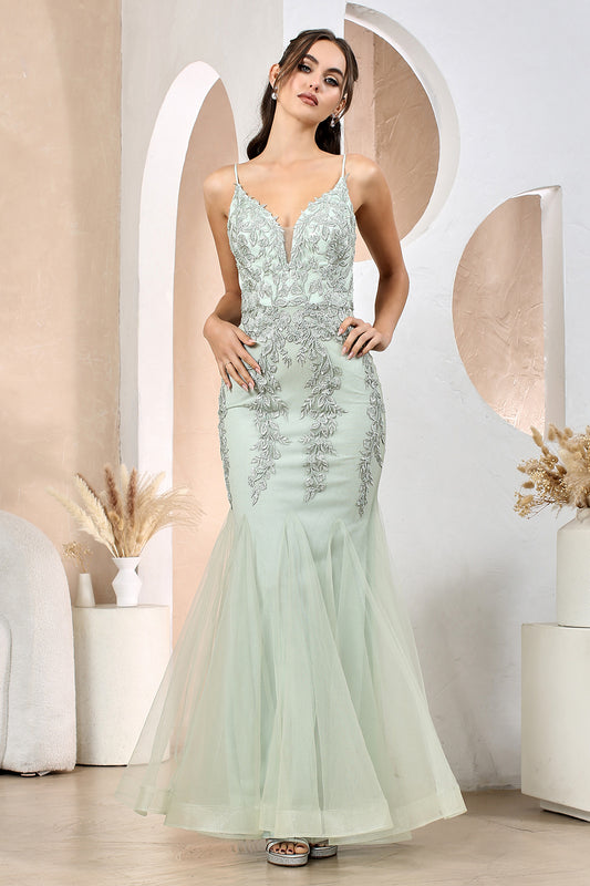 Vestido Corte de Sirena con Tirantes y Adornos. ( Varios Colores)