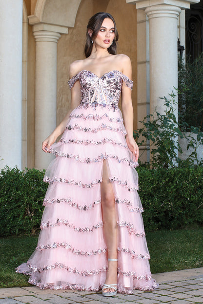 Vestido en capas Al Hombro. (Varios Colores)