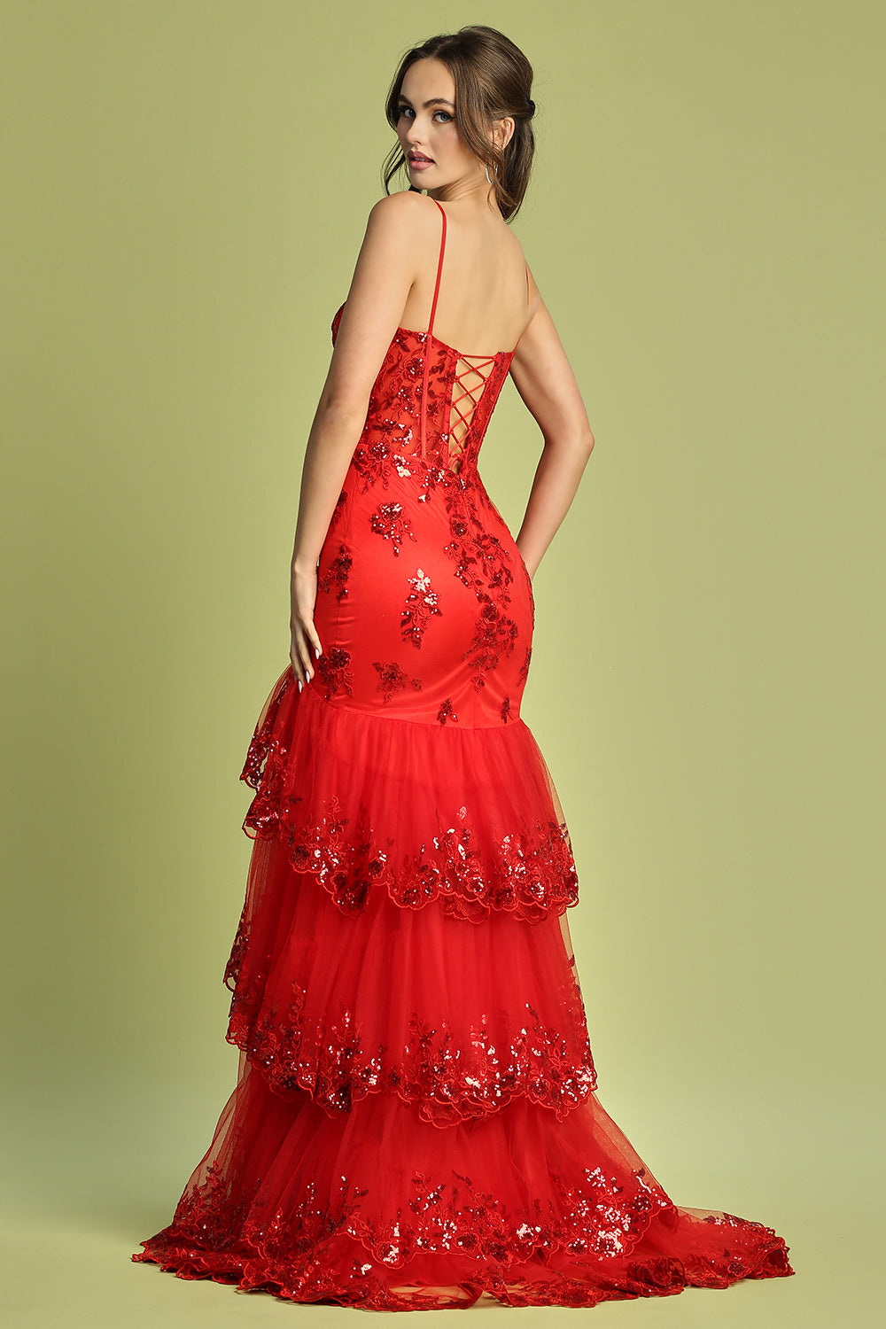 Vestido con Corse, tirantes y capas Color Red.