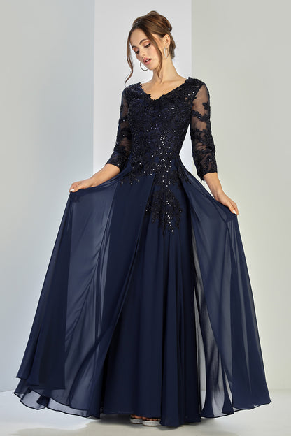 Vestido en línea A con Manga larga con Encaje