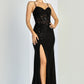 Vestido Recto con Abertura Bordado Escote de Corazón con Tirantes (Varios Colores)