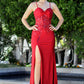 Vestido Recto con Abertura Bordado Escote de Corazón con Tirantes (Varios Colores)